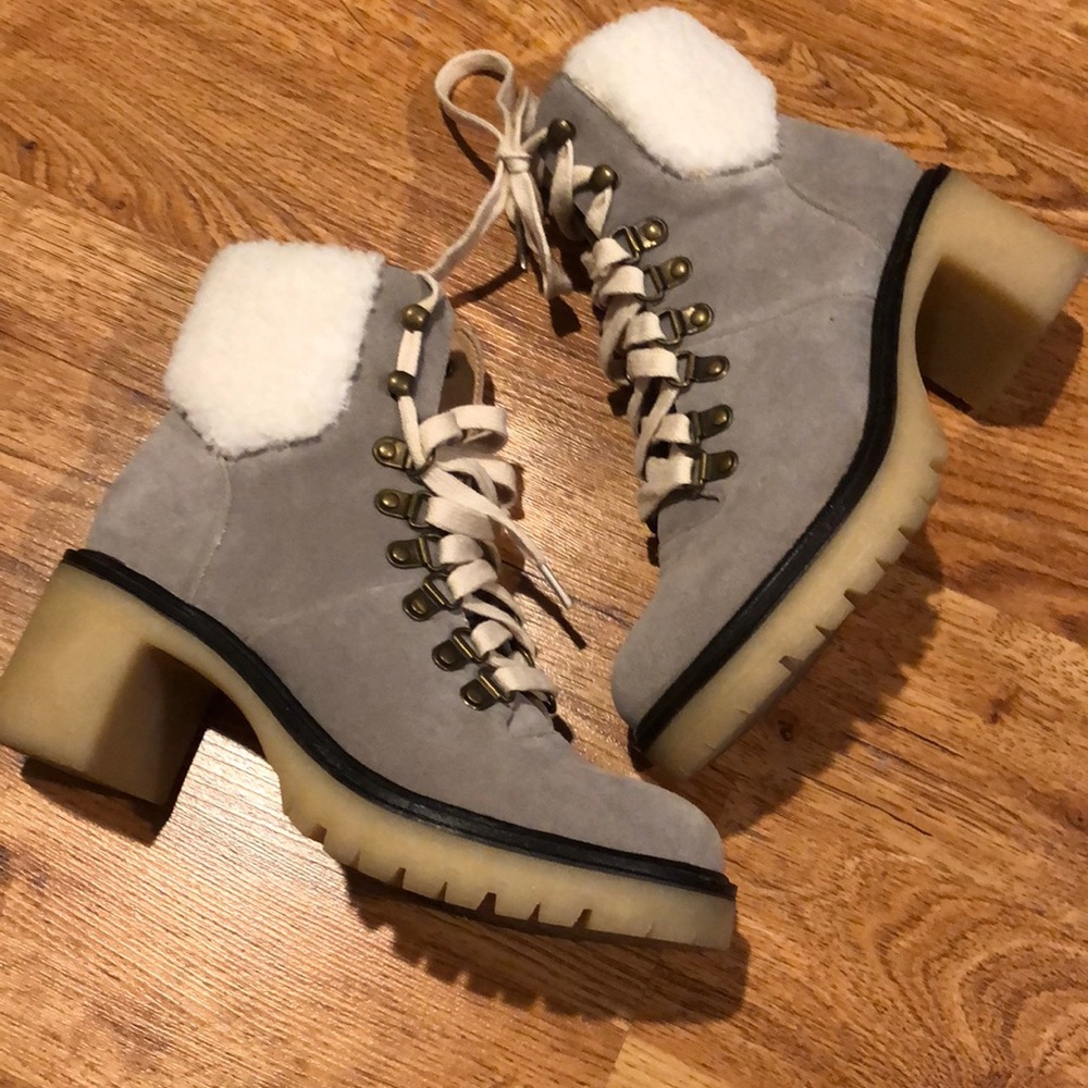 Shearling lace up boot